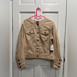 WORK TO WEEKEND NWT Tan Lightweight Collarless Button Down Jacket SZ 14 $72 MSRP